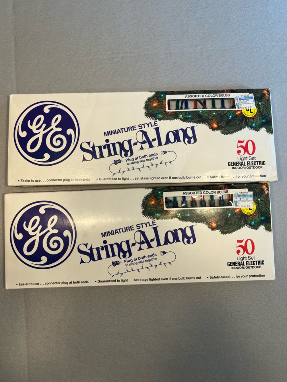 Lot Of 2 GE String-A-Long Miniature Style Christmas Lights, Color Bulbs TESTED